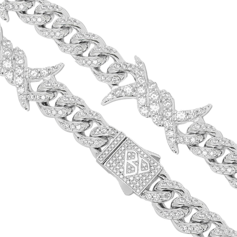 Big Daddy 10MM Spiked Horns Iced Out Silver Chain - Chain