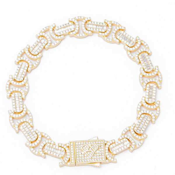 Big Daddy 12MM Baguette Byzantine Iced Out Gold Bracelet - Bracelet