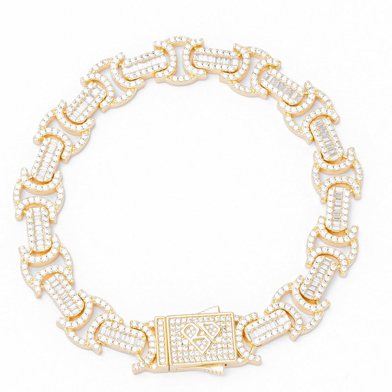 Big Daddy 12MM Baguette Byzantine Iced Out Gold Bracelet - Bracelet