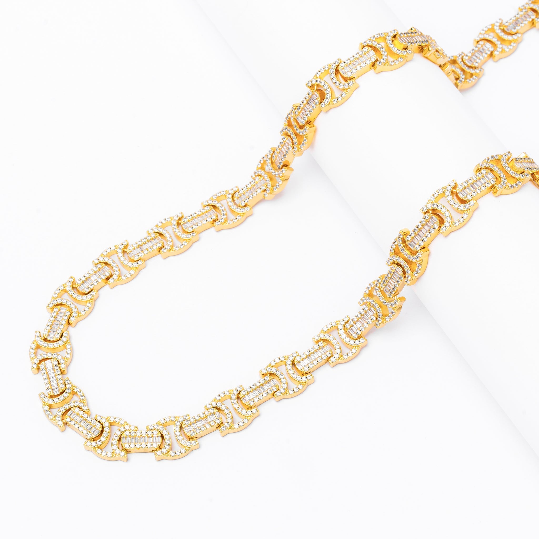 Big Daddy 12MM Baguette Byzantine Iced Out Gold Chain - Chain