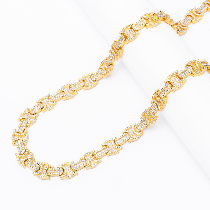 Big Daddy 12MM Baguette Byzantine Iced Out Gold Chain - Chain