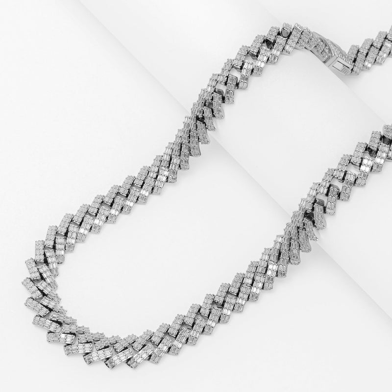Big Daddy 12MM Baguette Cuban Diamond Silver Chain - Chain