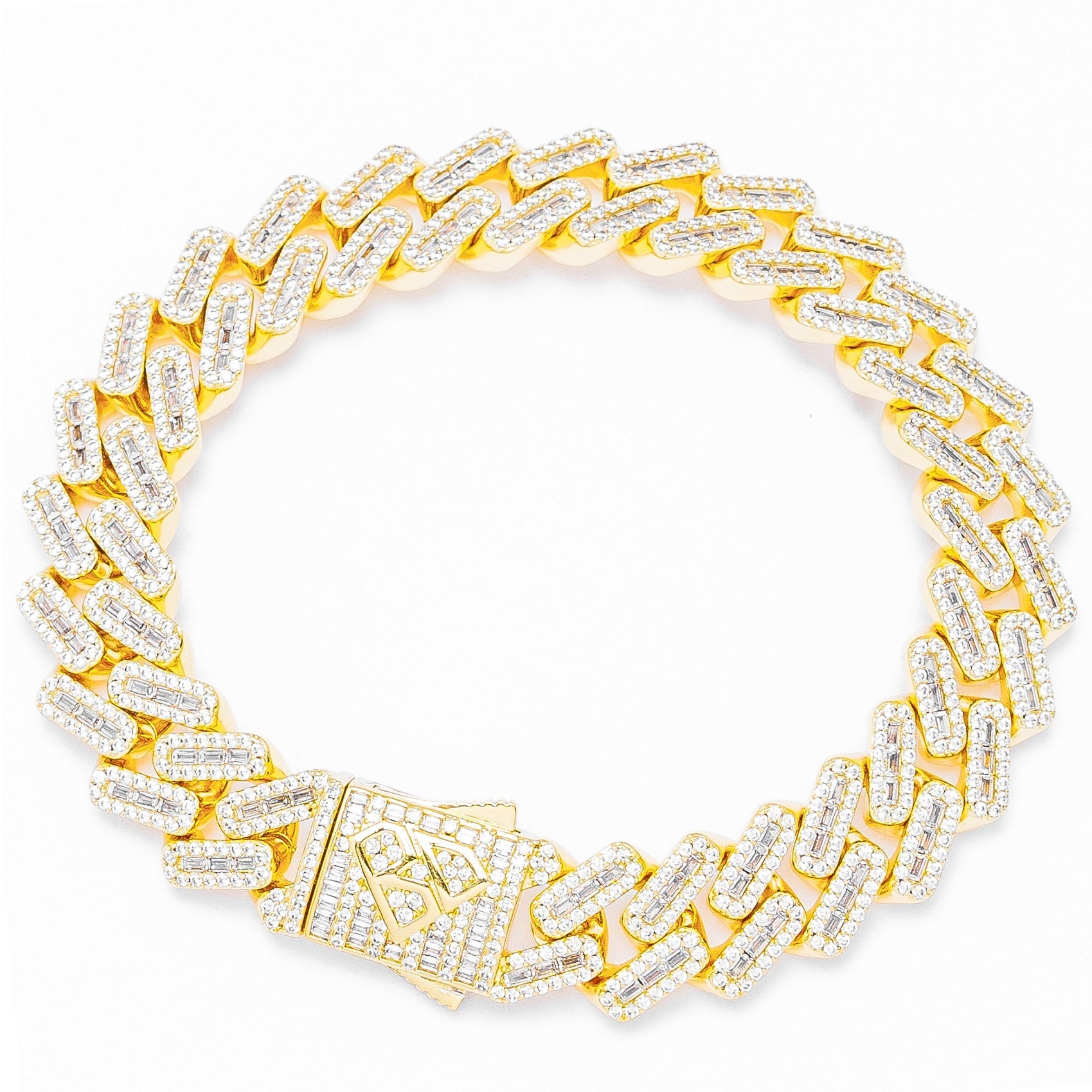 Big Daddy 12MM Baguette Iced Out Rhombus Cuban Gold Bracelet - Bracelet