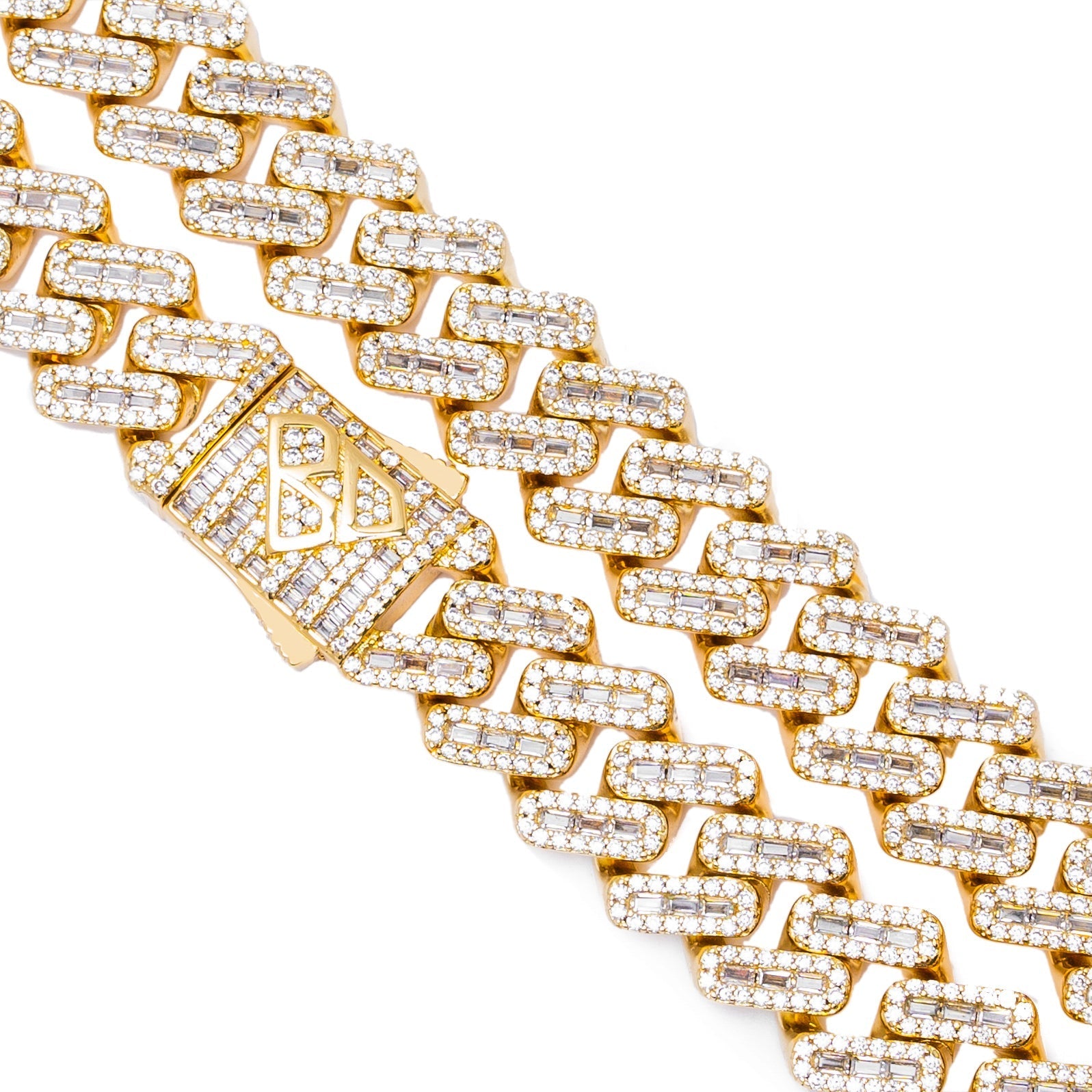 Big Daddy 12MM Baguette Iced Out Rhombus Cuban Gold Chain - Chain