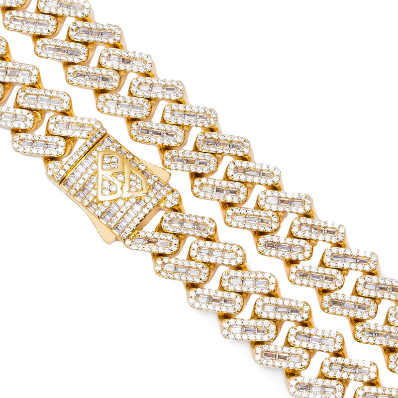Big Daddy 12MM Baguette Iced Out Rhombus Cuban Gold Chain - Chain