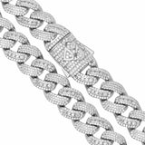Big Daddy 12MM Baguette Iced Out Rhombus Cuban Silver Chain - Chain