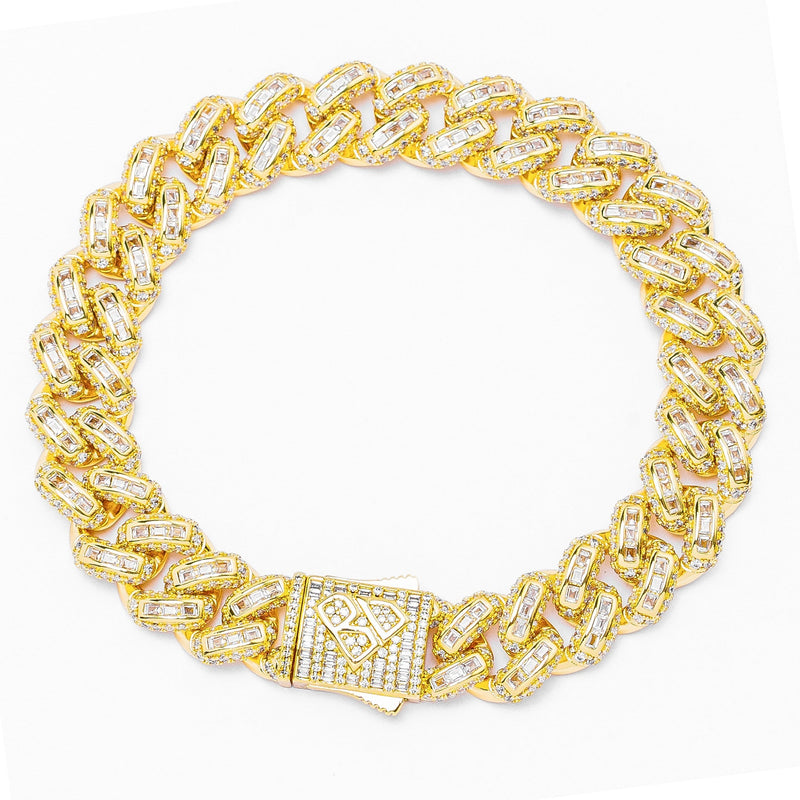 Big Daddy 12MM Baguette Miami Cuban Link Gold Bracelet - Bracelet