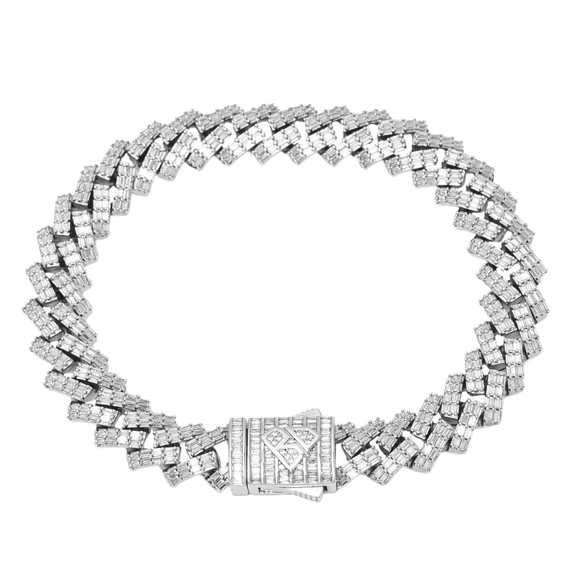 Big Daddy 12MM Cuban Baguette Diamond Silver Bracelet - Bracelet