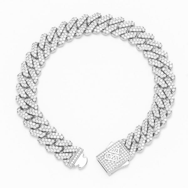 Big Daddy 12MM Full Iced Out Cuban Silver Bracelet - Bracelet
