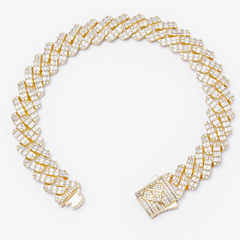 Big Daddy 12MM Gold Baguette Diamond Cuban Bracelet - Bracelet