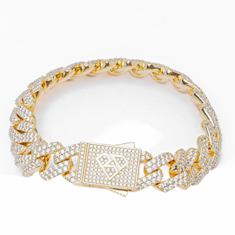 Big Daddy 12MM Gold Diamond Figaro Bracelet - Bracelet