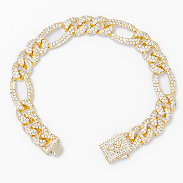 Big Daddy 12MM Hip Hop Iced Figaro Gold Bracelet - Bracelet