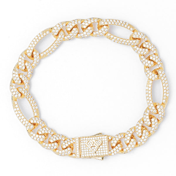 Big Daddy 12MM Hip Hop Iced Figaro Gold Bracelet - Bracelet