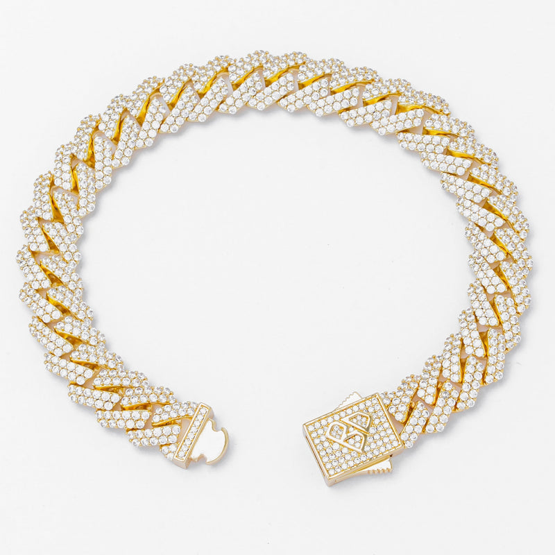 Big Daddy 12MM Straight Edge Cuban Diamond Gold Bracelet - Bracelet