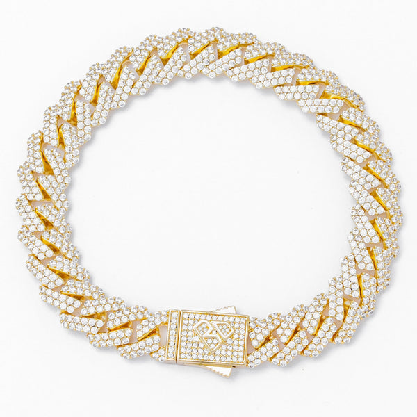 Big Daddy 12MM Straight Edge Cuban Diamond Gold Bracelet - Bracelet