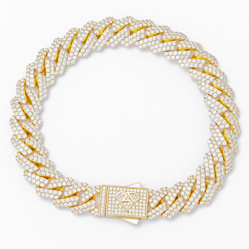 Big Daddy 12MM Straight Edge Cuban Diamond Gold Bracelet - Bracelet