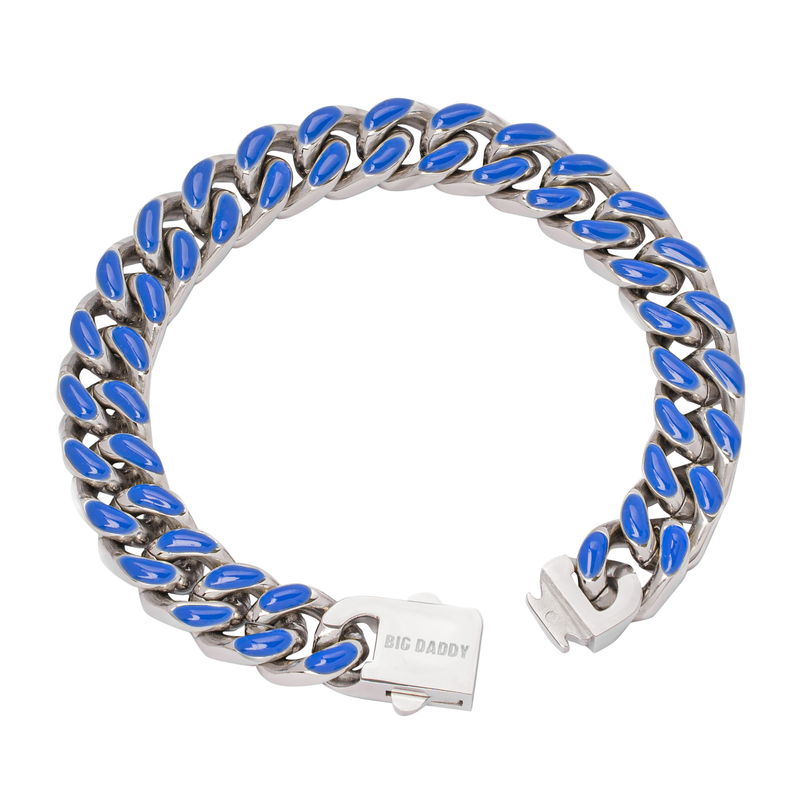 Big Daddy 13MM Enamel Blue Steel Cuban Bracelet - Bracelet