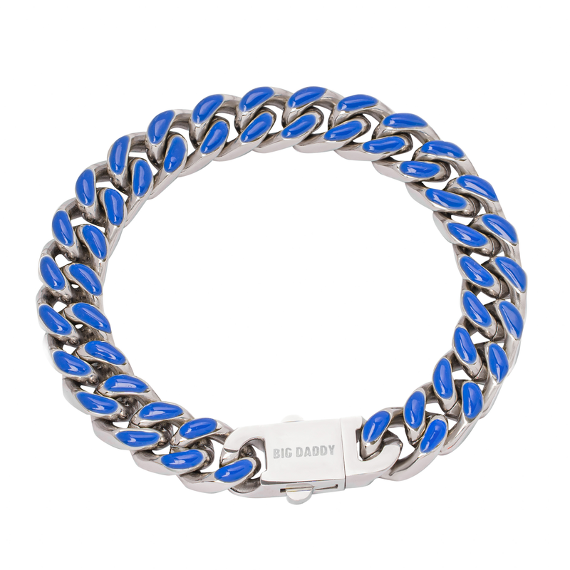 Big Daddy 13MM Enamel Blue Steel Cuban Bracelet - Bracelet