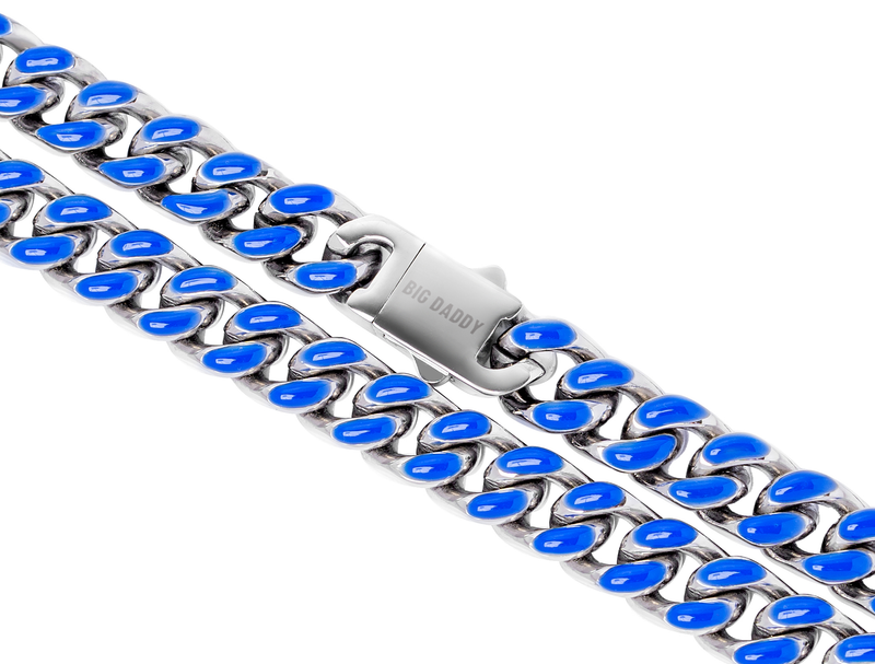 Big Daddy 13MM Enamel Blue Steel Cuban Chain - Chain