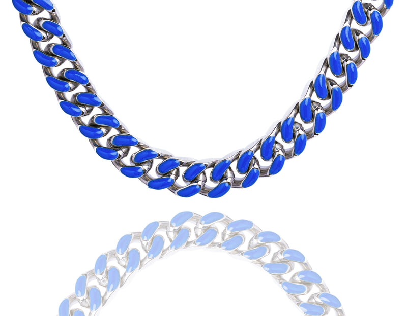 Big Daddy 13MM Enamel Blue Steel Cuban Chain - Chain