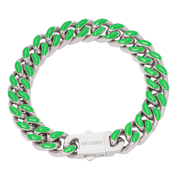 Big Daddy 13MM Enamel Green Steel Cuban Bracelet - Bracelet