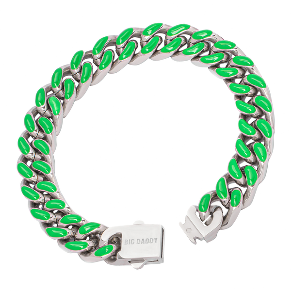 Big Daddy 13MM Enamel Green Steel Cuban Bracelet - Bracelet