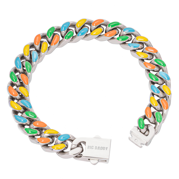 Big Daddy 13MM Multi-colour Enamel Steel Cuban Bracelet - Bracelet