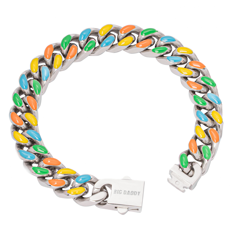 Big Daddy 13MM Multi-colour Enamel Steel Cuban Bracelet - Bracelet