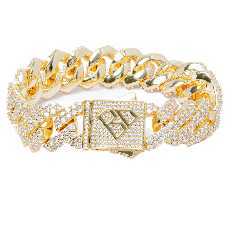 Big Daddy 19MM Straight Edge Cuban Diamond Gold Bracelet - Bracelet