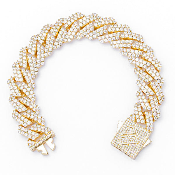 Big Daddy 19MM Straight Edge Cuban Diamond Gold Bracelet - Bracelet