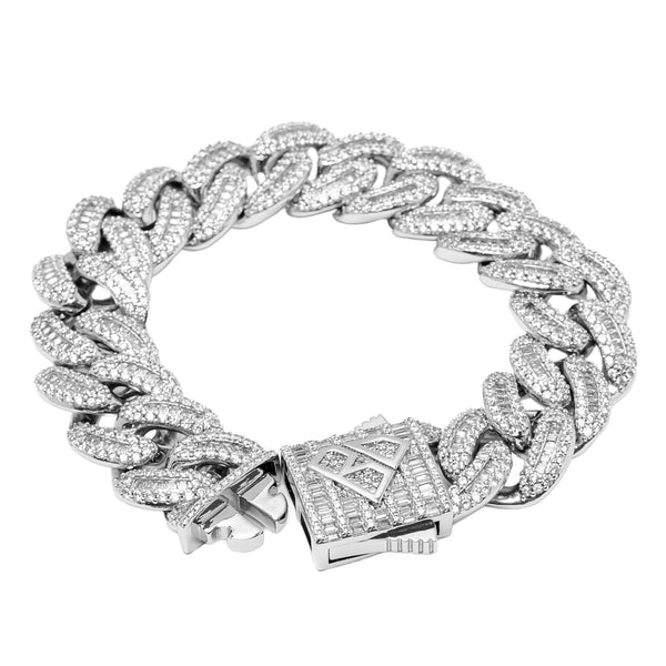 Big Daddy 20MM Baguette Iced Out Cuban Link Silver Bracelet - Bracelet
