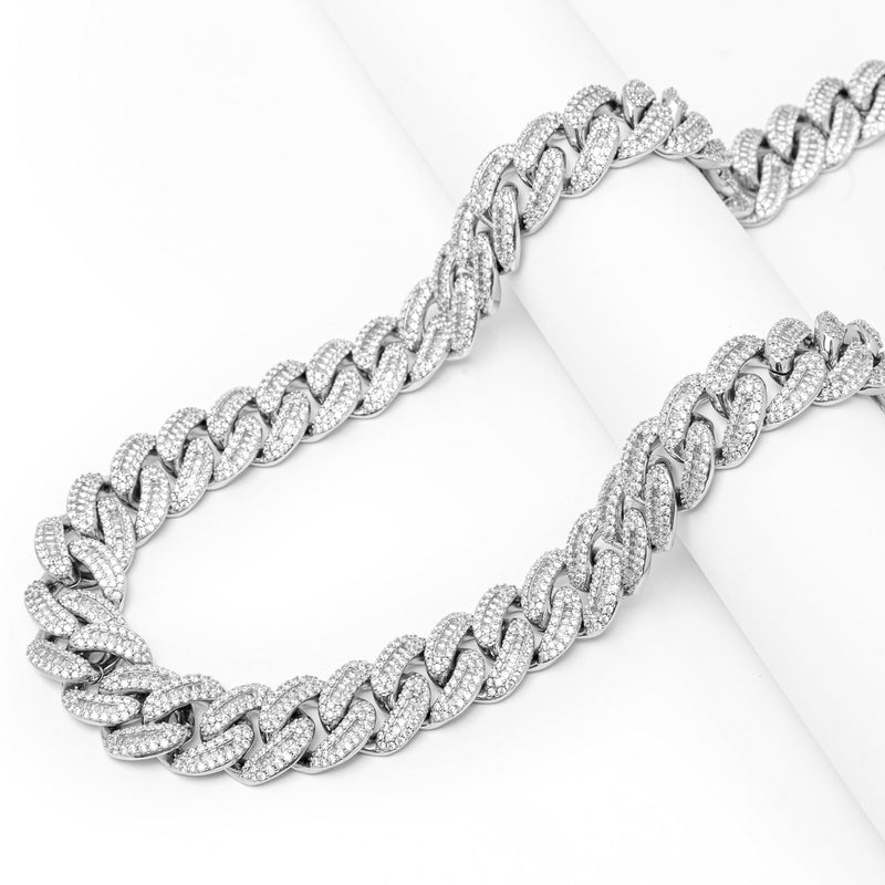 Big Daddy 20MM Baguette Iced Out Cuban Link Silver Chain - Chain