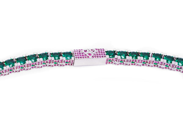 Big Daddy 4MM Silver Green & Ruby Iced Out Tennis Chain - Chain