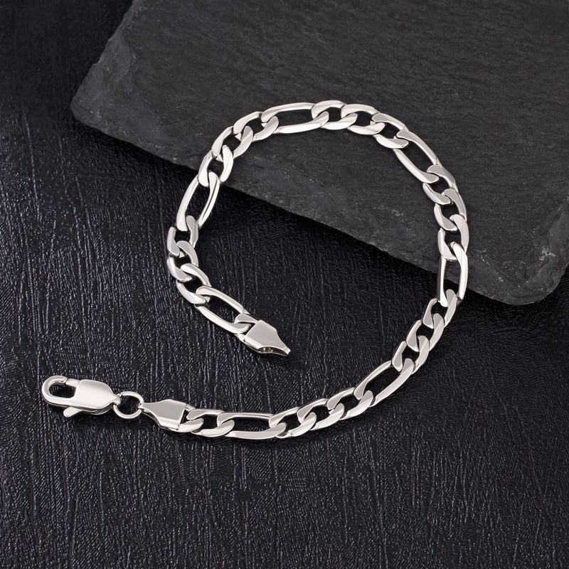 Big Daddy 6mm Steel Figaro Silver Bracelet - Bracelet