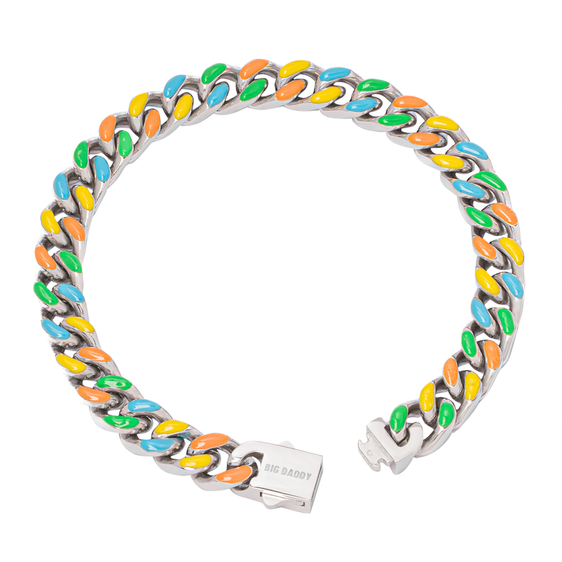Big Daddy 8MM Multi-colour Enamel Steel Cuban Bracelet - Bracelet