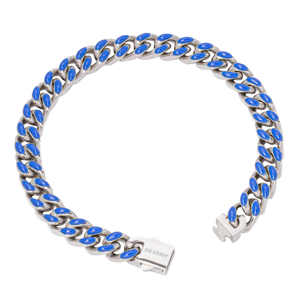 Big Daddy 9MM Enamel Blue Steel Cuban Bracelet - Bracelet