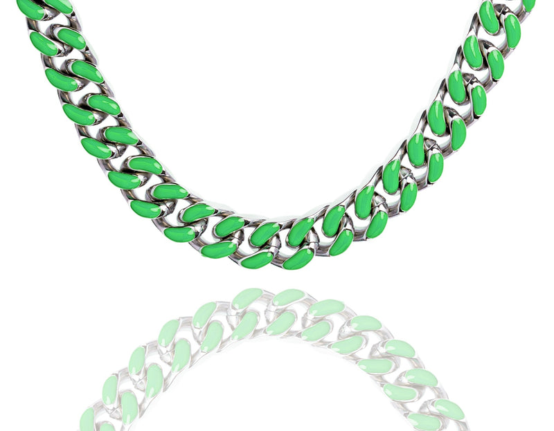 Big Daddy 9MM Enamel Green Steel Cuban Chain - Chain