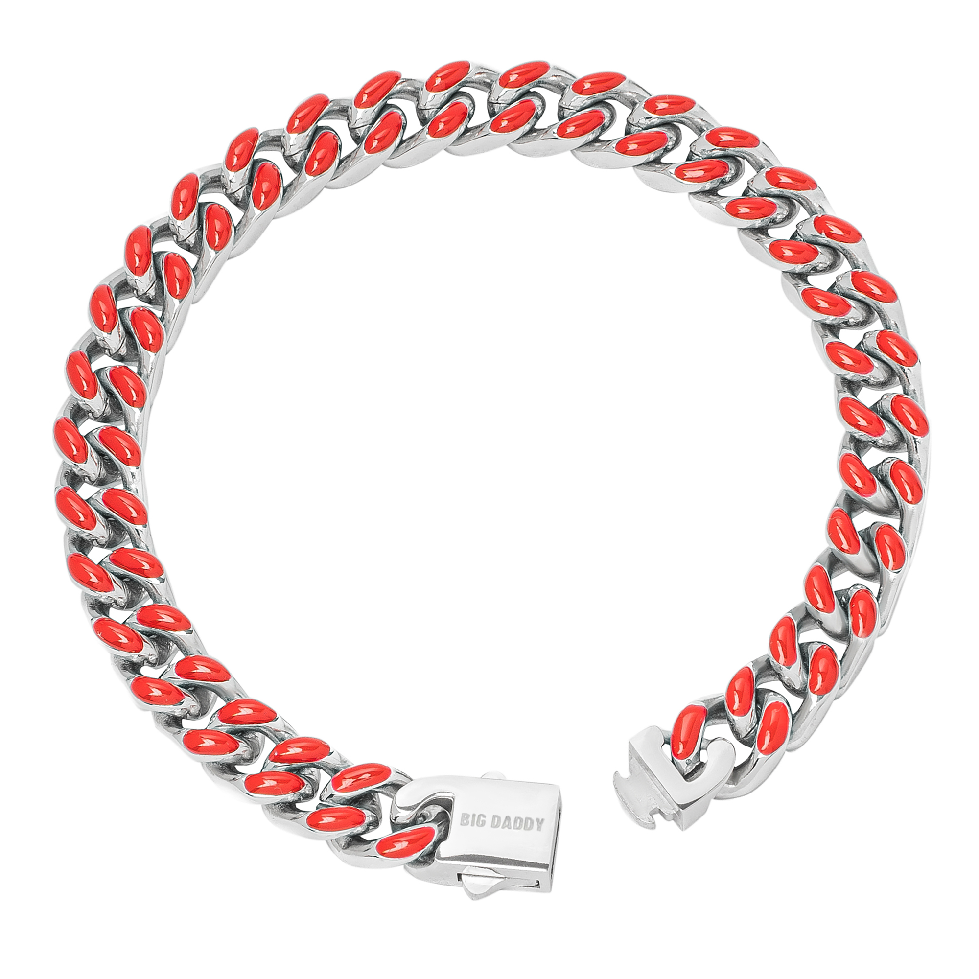 Big Daddy 9MM Enamel Red Steel Cuban Bracelet - Bracelet