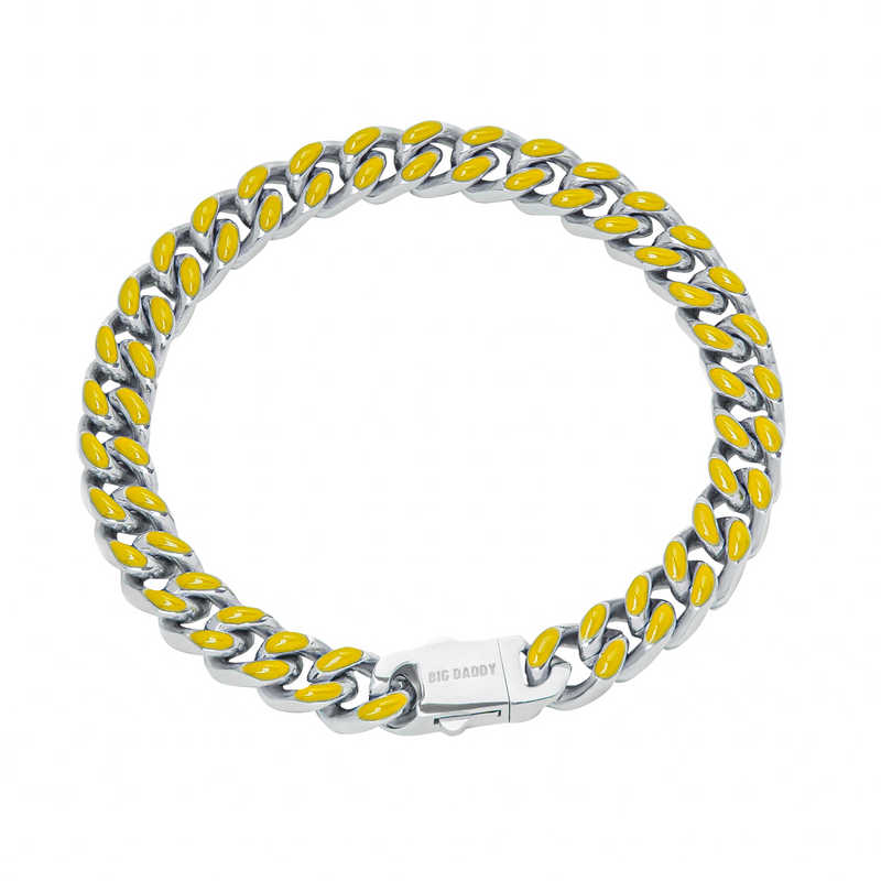 Big Daddy 9MM Enamel Yellow Steel Cuban Bracelet - Bracelet