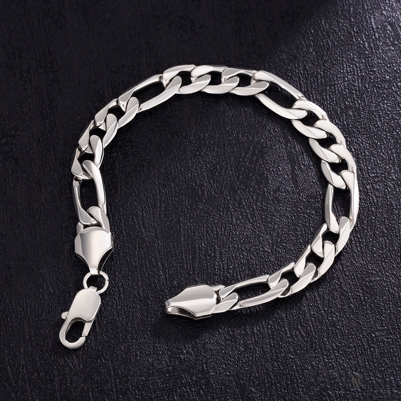 Big Daddy 9mm Steel Figaro Silver Bracelet - Bracelet