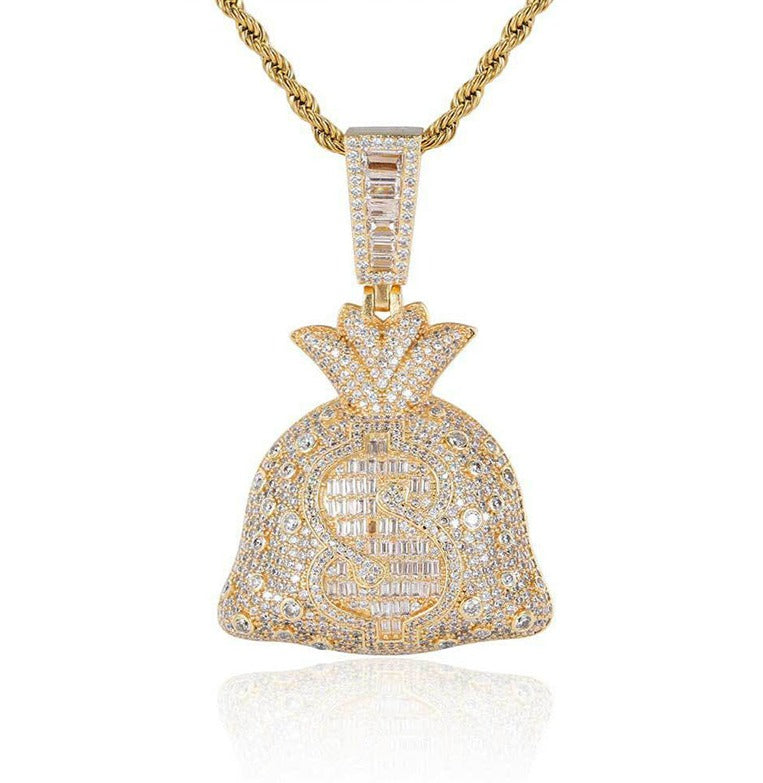 Big Daddy Iced Out Dollar Money Bag Pendant - Pendant
