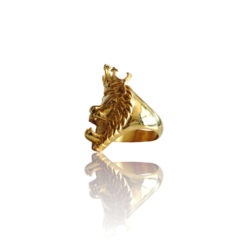 Big Daddy Lion Head Crown Gold Ring - Ring