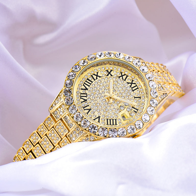 Big Daddy Bling Roman Numeral Gold Watch