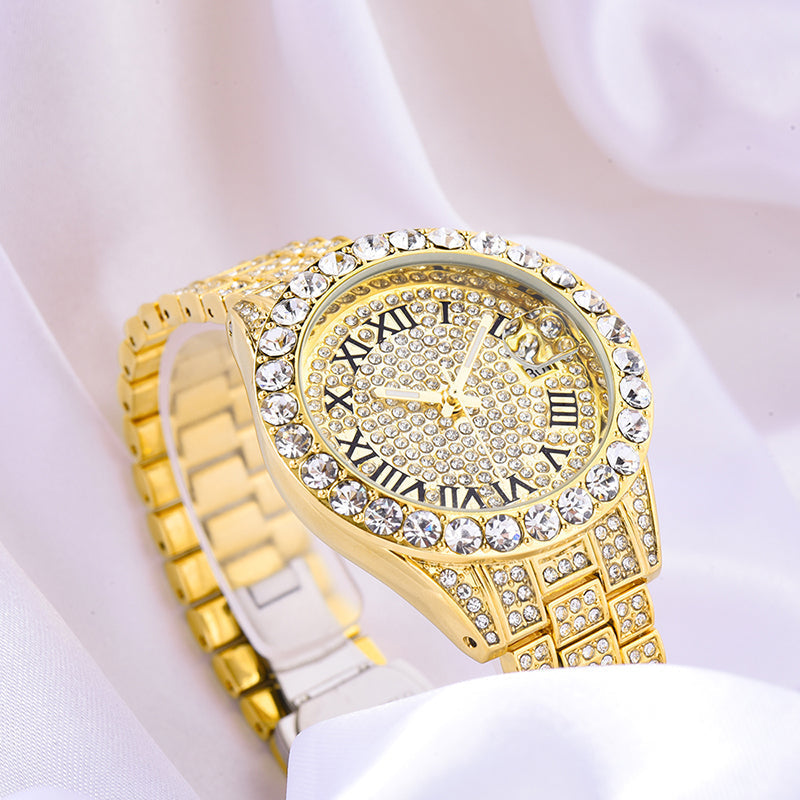 Big Daddy Bling Roman Numeral Gold Watch