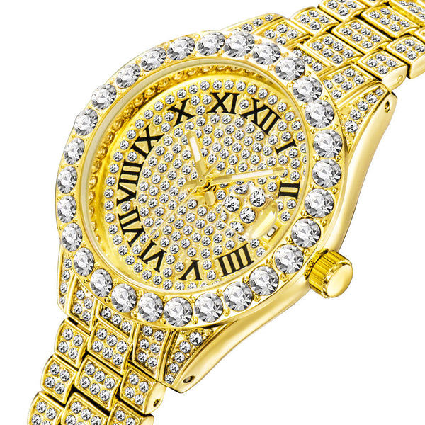 Big Daddy Bling Roman Numeral Gold Watch