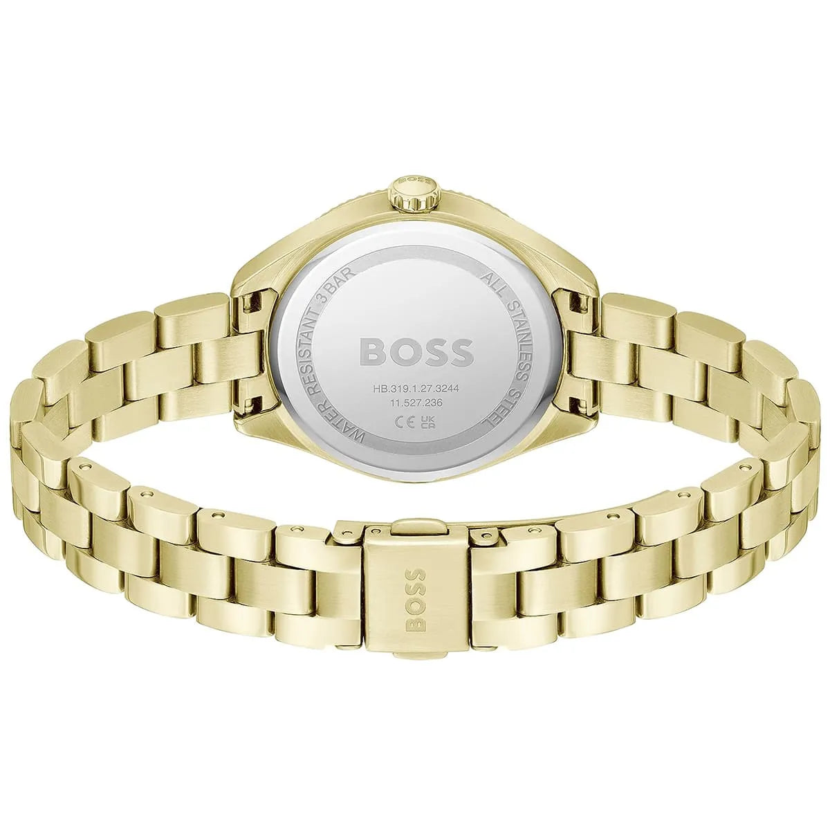 BOSS watch caseback showing stainless steel with logo and model engraving