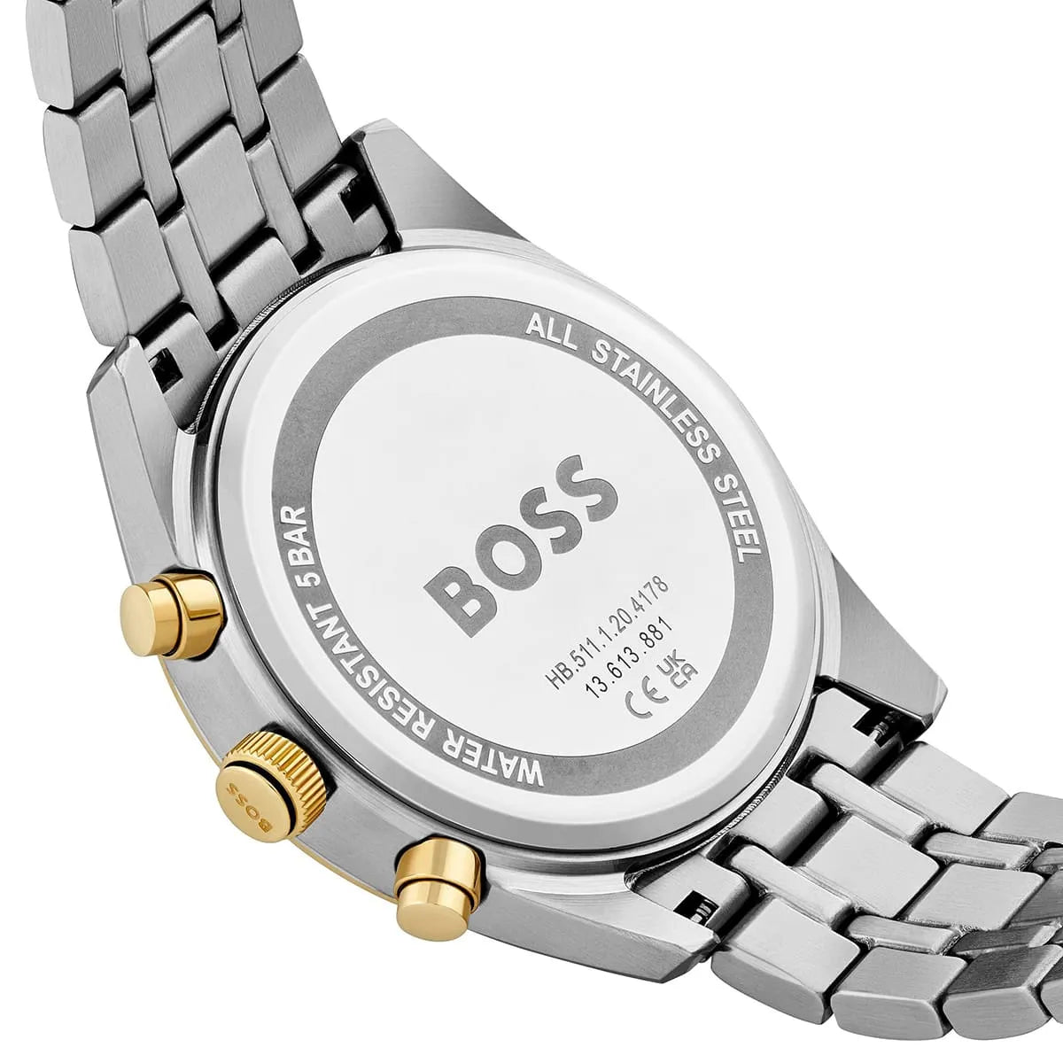 Hugo BOSS Skytraveller watch caseback detail with text and specifications