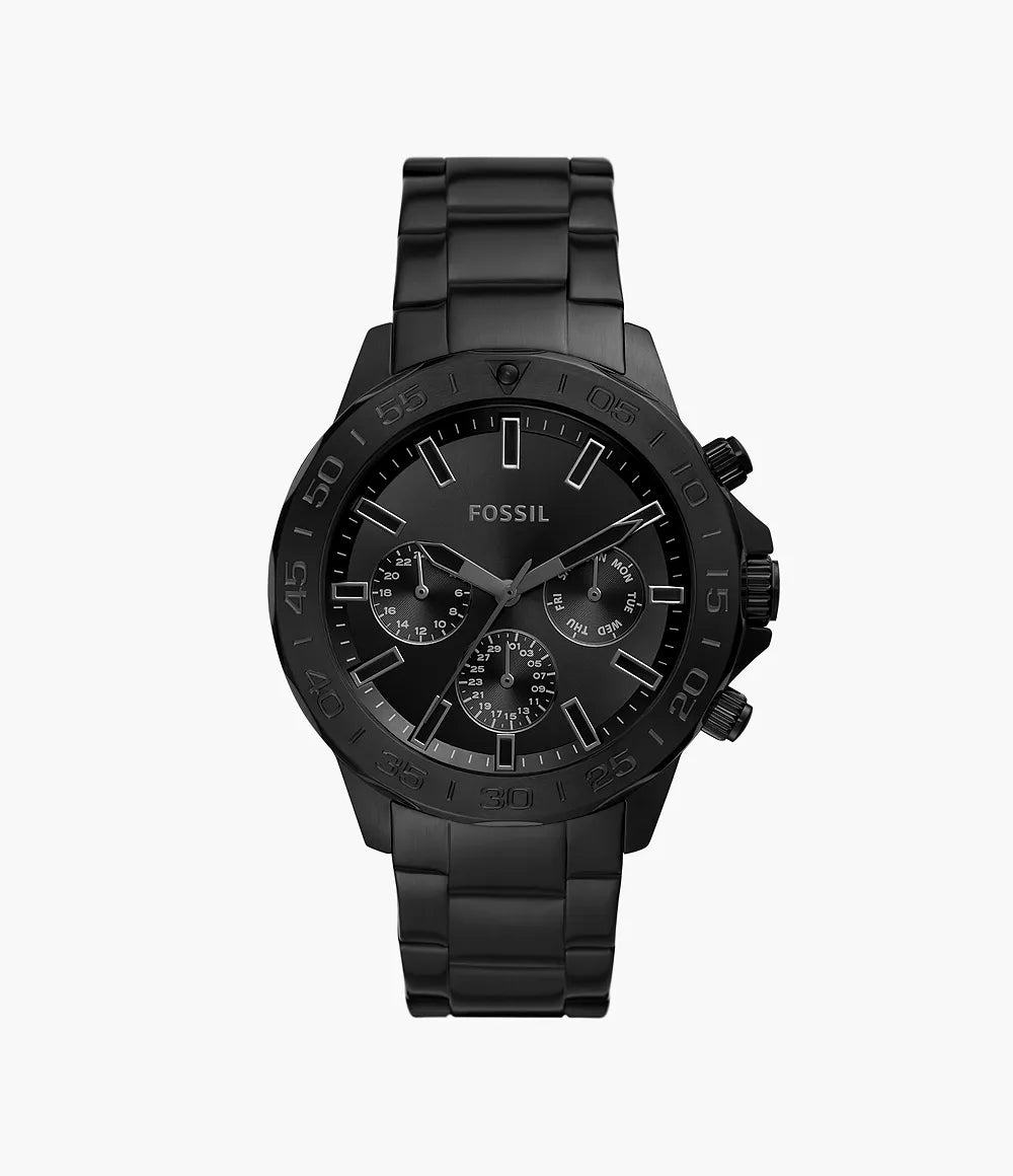 Fossil Grant Sport black chronograph watch with three subdials and stainless steel bracelet