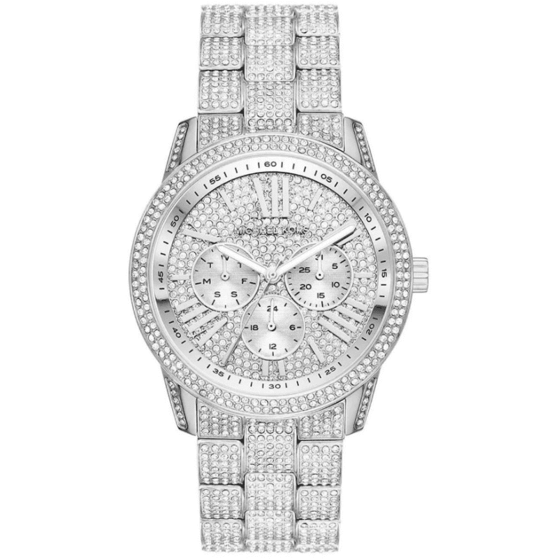 Oversized Brynn silver-tone watch with pavé crystal case and bracelet