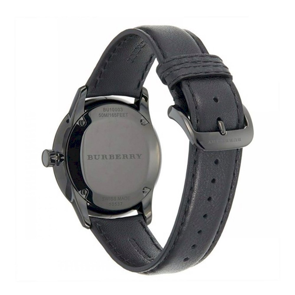 Burberry BU10003 caseback with engraved branding and Swiss movement details